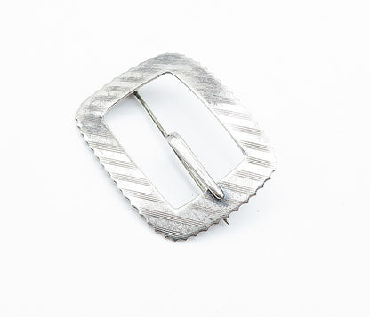 925 Sterling Silver  Vintage Shiny Etched Belt Buckle Motif Brooch Pin  BP2771