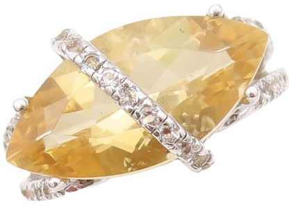 925 Sterling Silver Vintage Ring Marquise Cut Citrine & Topaz Band Sz 7 RG30403