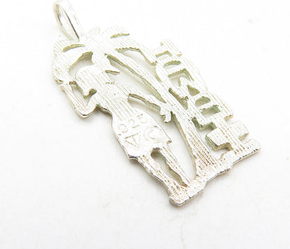 925 Sterling Silver  Vintage Shiny Palm Tree Woman Hawaii Pendant  PT6972