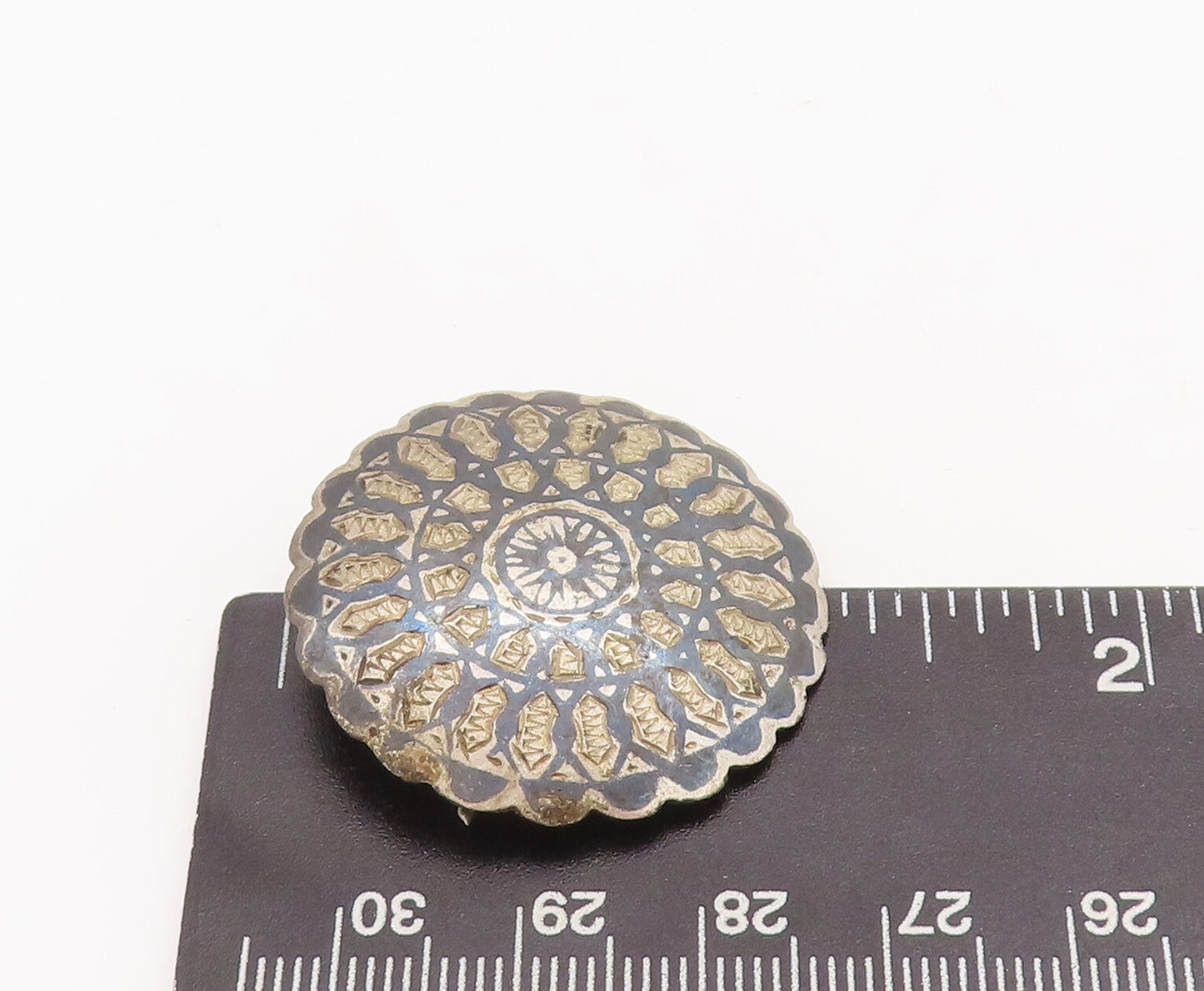 925 Sterling Silver Vintage Brooch Pin Circular Etched Symmetric Pattern BP11083