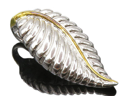 925 Sterling Silver  Shiny Polished Two Tone Floral Leaf Drop Pendant  PT11699