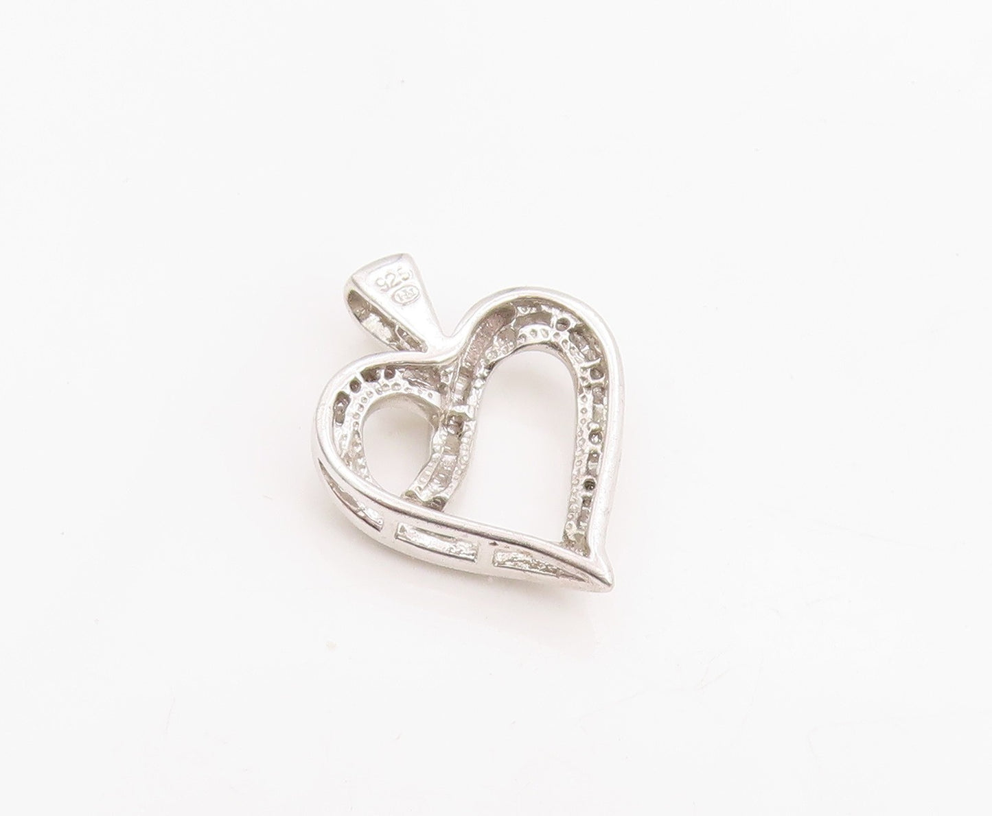 925 Sterling Silver Vintage Pendant Real Diamonds Open Love Heart Charm  PT25218