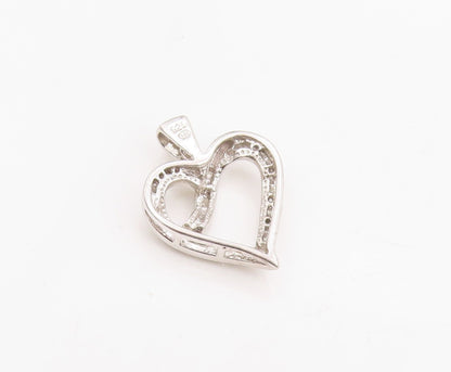 925 Sterling Silver Vintage Pendant Real Diamonds Open Love Heart Charm  PT25218