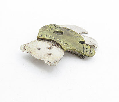 MEXICO 925 Sterling Silver  Vintage Two Tone Teddy Bear Brooch Pin  BP1897