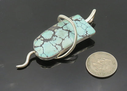 SAL STURIALE 925 Silver  Vintage Turquoise Modernist Shiny Brooch Pin  BP8026