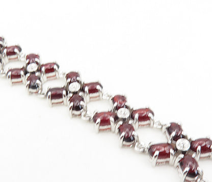 925 Sterling Silver Red Topaz & Genuine Diamonds Shiny Chain Bracelet BT3951