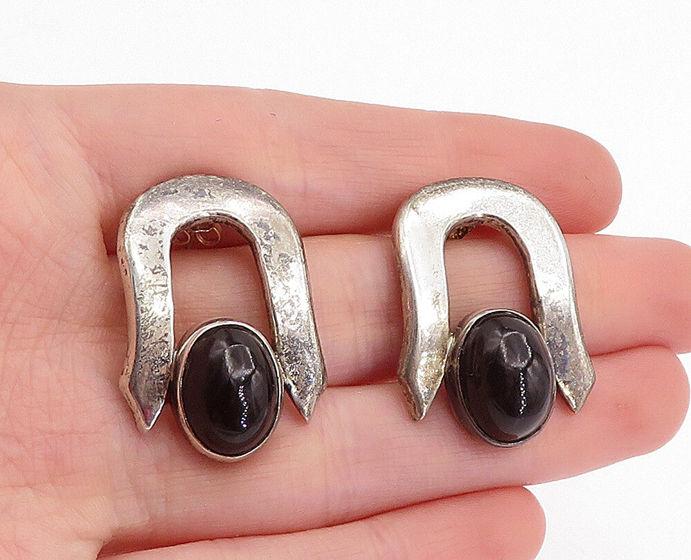 MEXICO 925 Sterling Silver Vintage Black Onyx Dark Tone Drop Earrings EG2575