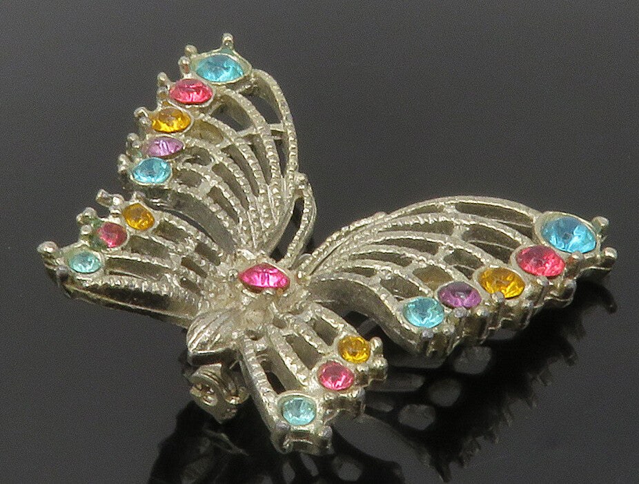 925 Silver  Vintage Topaz Amethyst & Citrine Butterfly Brooch Pin  BP5111