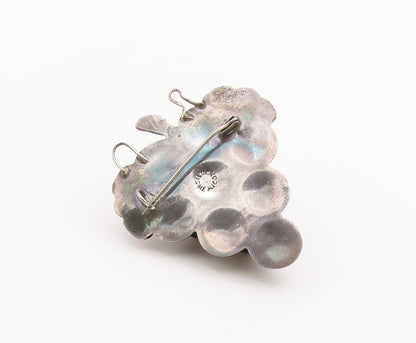MEXICO 925 Sterling Silver  Vintage Hollow Grape Bunch Motif Brooch Pin BP4284