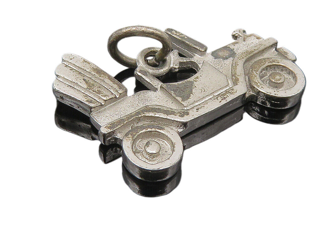 925 Sterling Silver  Vintage Dark Tone Old Fashioned Car Motif Pendant  PT8409