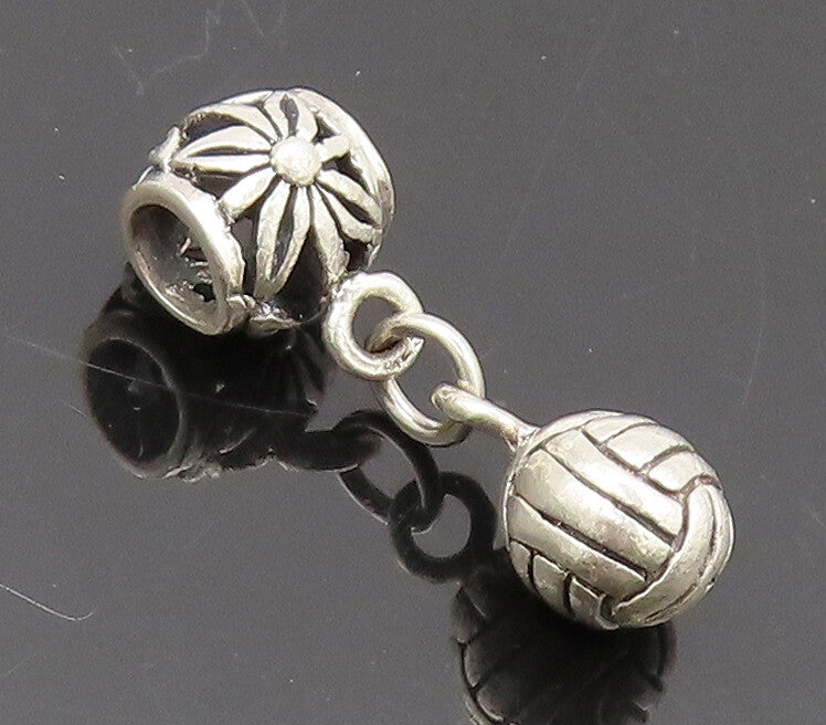 925 Sterling Silver Vintage Pendant Solid Carved Dangling Volley Ball   PT22460
