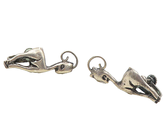 MEXICO 925 Sterling Silver  Vintage Antique Deer Non Pierce Earrings  EG4854