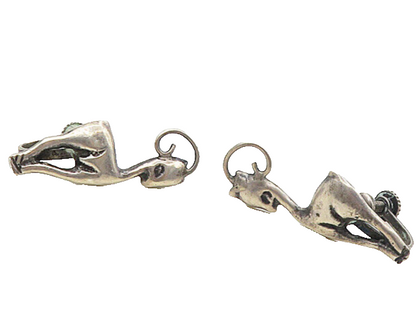 MEXICO 925 Sterling Silver  Vintage Antique Deer Non Pierce Earrings  EG4854