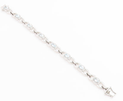 925 Sterling Silver Vintage Bracelet Oval Cut Blue Topaz Statement Chain BT12230