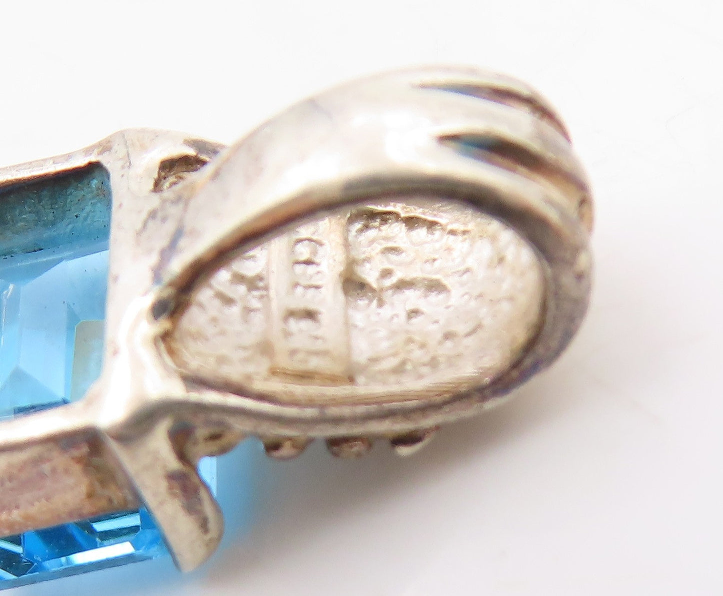 925 Sterling Silver  Vintage Fancy Square Blue Topaz Drop Pendant  PT20986