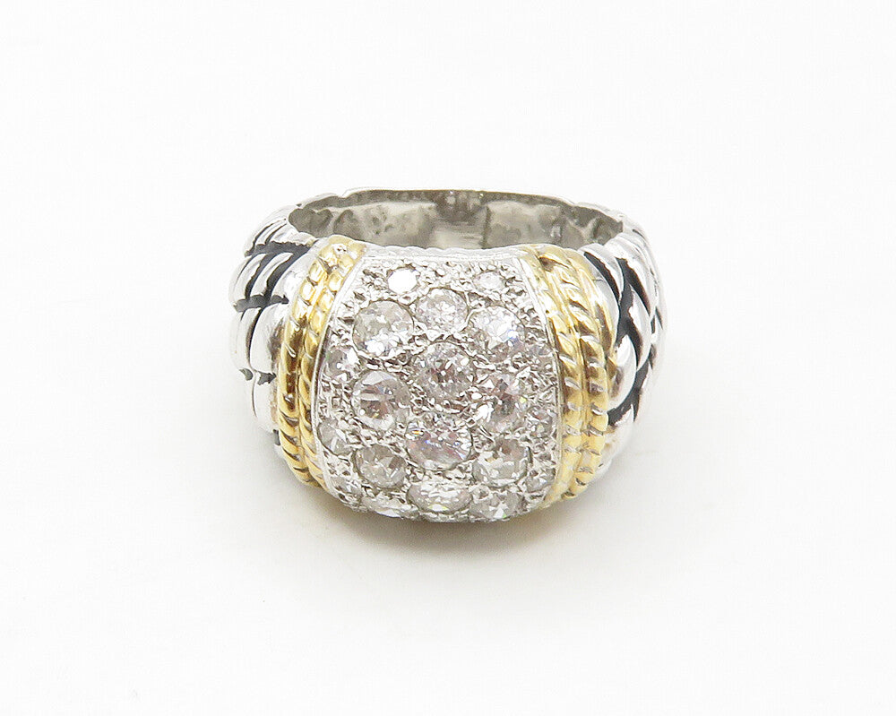 925 Sterling Silver  Cubic Zirconia Two Tone Dome Band Ring Sz 7.5  RG17132