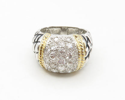 925 Sterling Silver  Cubic Zirconia Two Tone Dome Band Ring Sz 7.5  RG17132