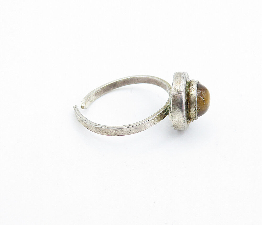 925 Sterling Silver  Vintage Cabochon Tiger's Eye Solitaire Ring Sz 5.5 RG6531