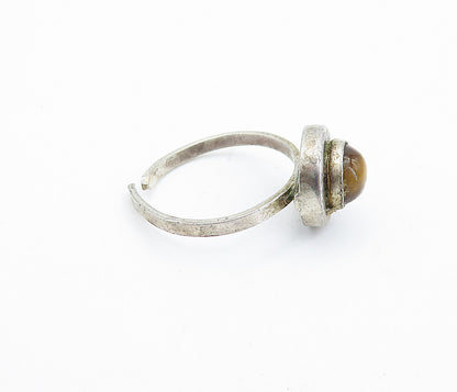 925 Sterling Silver  Vintage Cabochon Tiger's Eye Solitaire Ring Sz 5.5 RG6531