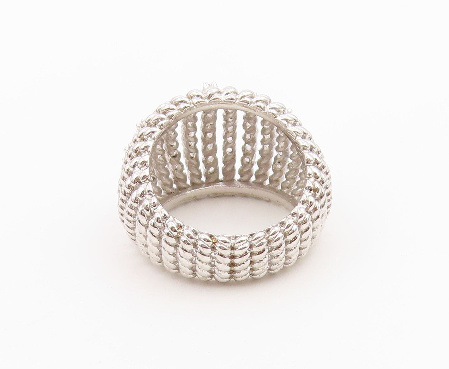 925 Sterling Silver Vintage Ring Round CZ Twisted Cable Band  Sz 7.5  RG36512