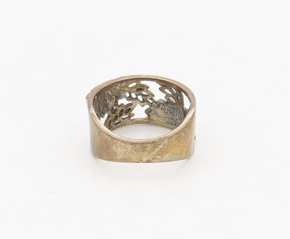 925 Sterling Silver Vintage Ring Detailed Carved Sunflower Sz 5.5  RG27685