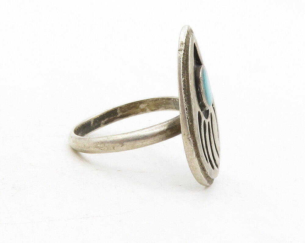 NAVAJO 925 Silver  Vintage Turquoise Bear Print Cocktail Ring Sz 7  RG12785