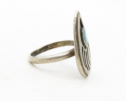 NAVAJO 925 Silver  Vintage Turquoise Bear Print Cocktail Ring Sz 7  RG12785