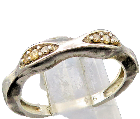 925 Sterling Silver  Vintage Genuine Diamonds Wavy Band Ring Sz 6.5  RG22396