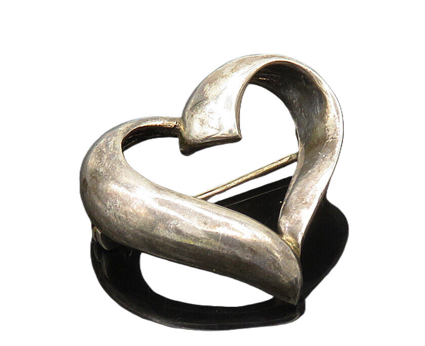 925 Sterling Silver  Vintage Open Dark Tone Love Heart Brooch Pin  BP7468