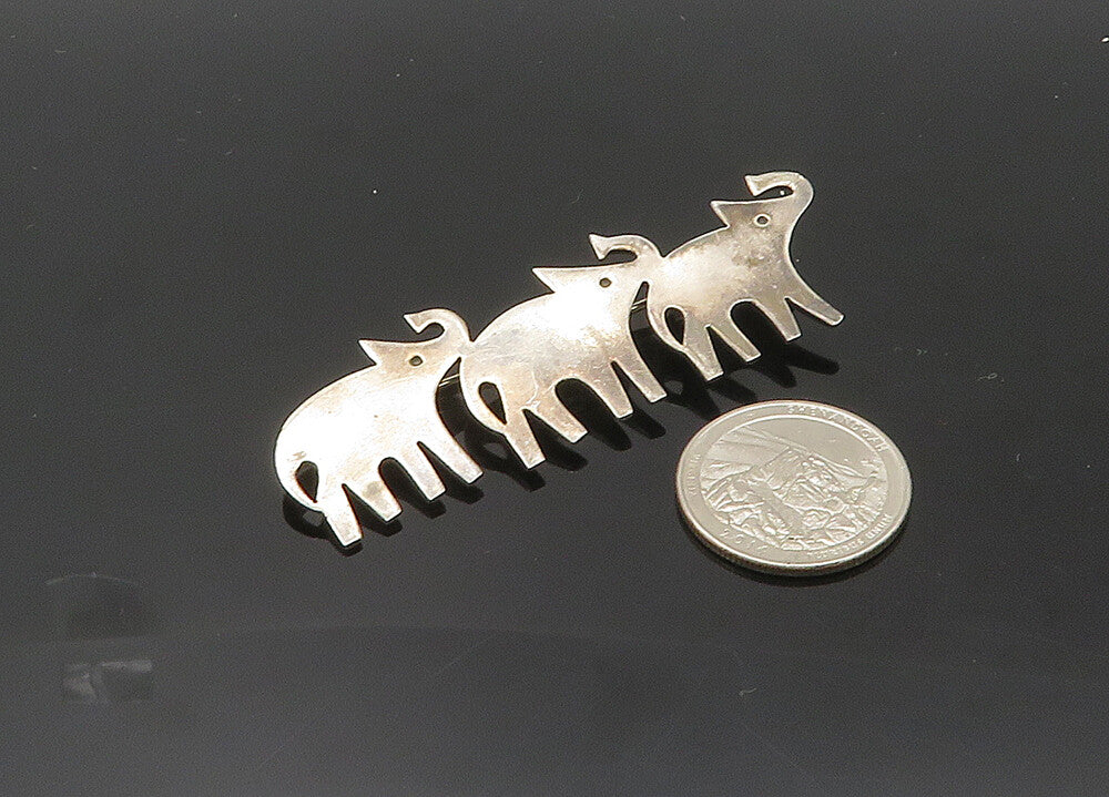 MEXICO 925 Silver  Vintage Triple Elephant Silhouette Brooch Pin  BP8250