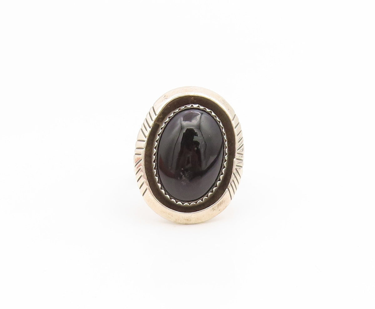 925 Sterling Silver Vintage Ring Cabochon Onyx Statement Band  Sz 7.5  RG35190
