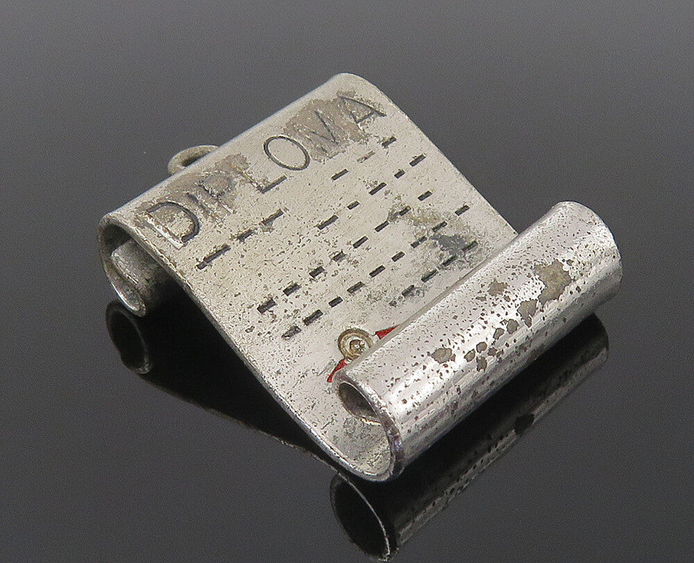 WELLS 925 Sterling Silver  Vintage Graduation Diploma Motif Pendant  PT8562