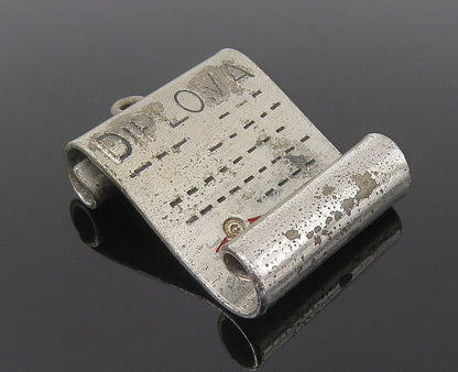 WELLS 925 Sterling Silver  Vintage Graduation Diploma Motif Pendant  PT8562