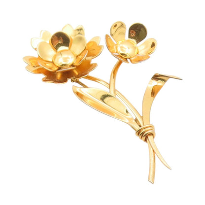 925 Sterling Silver Vintage Brooch Gold Plated Lotus Floral Blossom Pin  BP12021