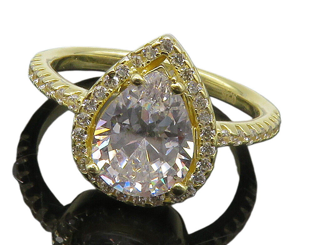 925 Sterling Silver  Shiny Cubic Zirconia Gold Plated Band Ring Sz 7  RG14777