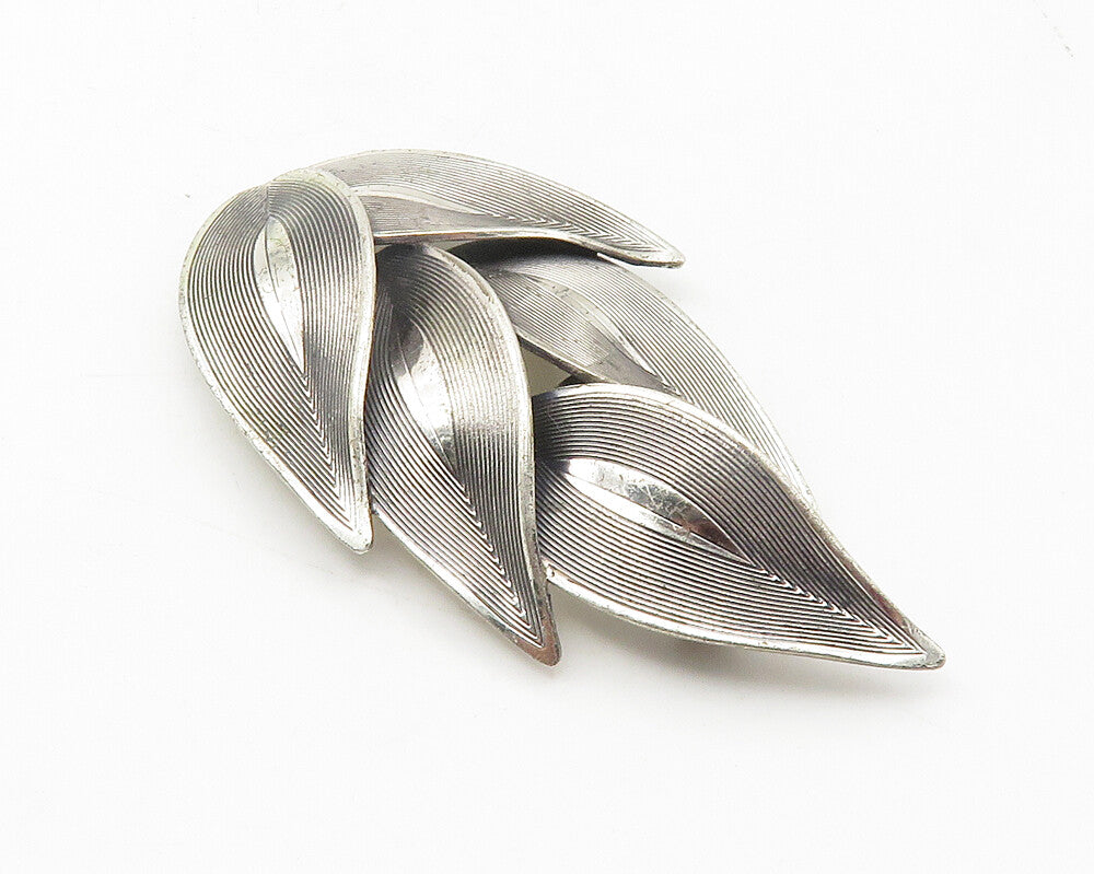 BEAU 925 Sterling Silver  Vintage Floral Leaf Bunch Motif Brooch Pin  BP4324
