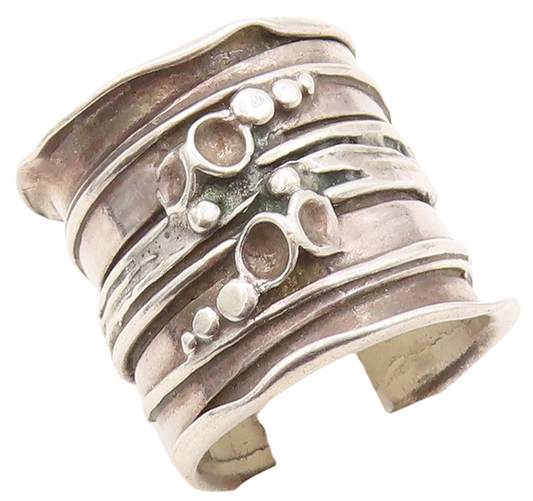 925 Sterling Silver Vintage Ring Large Brutalist Design Carved  Sz 6.5  RG31043