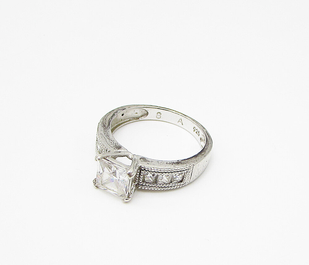 925 Sterling Silver  White Cubic Zirconia 7Stone Engagement Ring Sz 8  RG2955