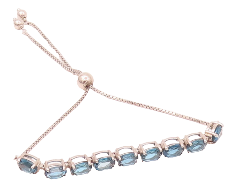 925 Sterling Silver Vintage Minimalist Oval Sapphire Bolo Bracelet BT9929