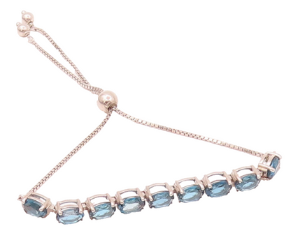 925 Sterling Silver Vintage Minimalist Oval Sapphire Bolo Bracelet BT9929