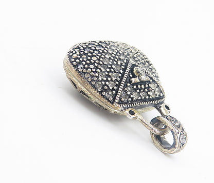 925 Sterling Silver  Vintage Topaz Open Swirl Purse Motif Drop Pendant  PT6200