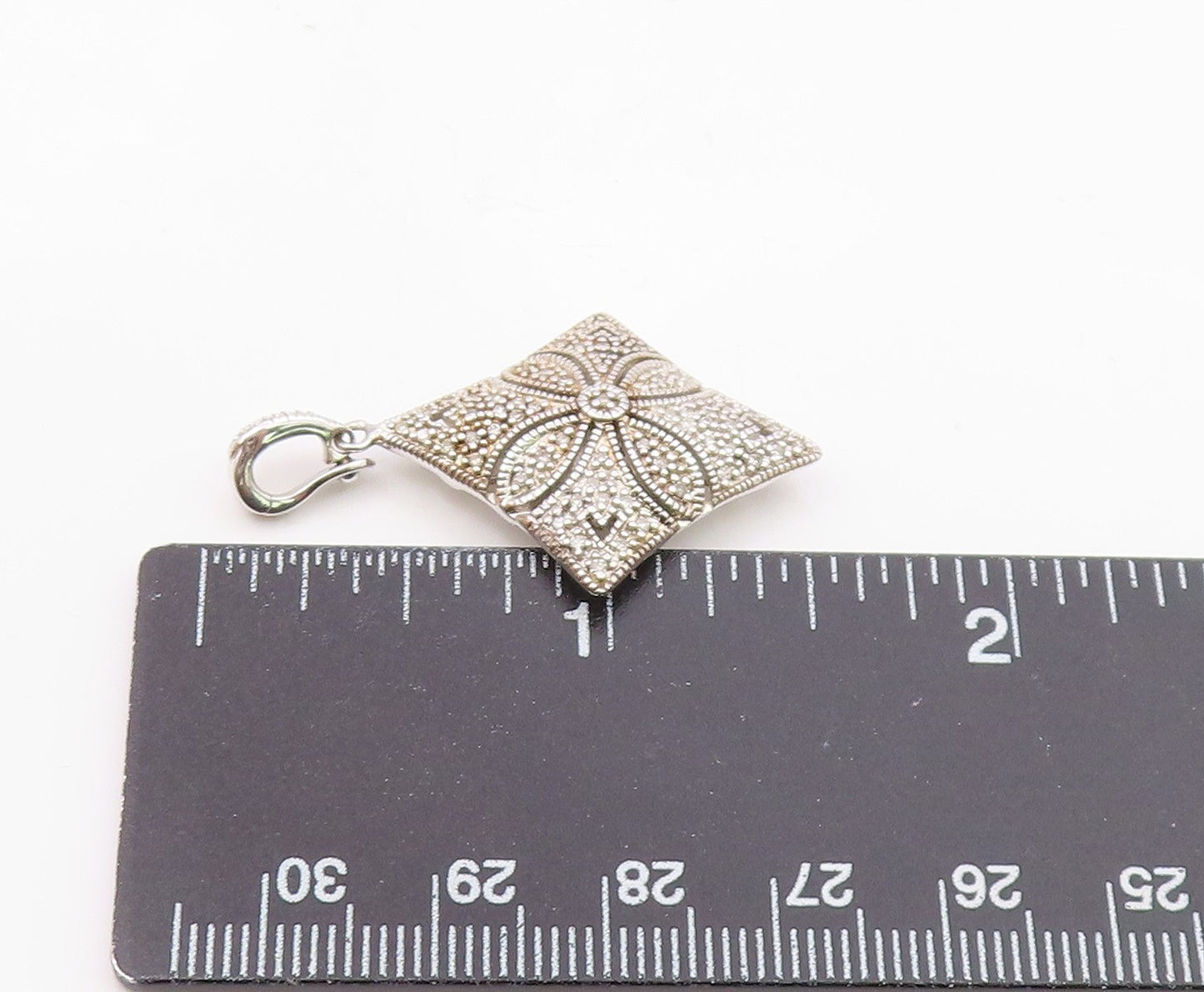 925 Sterling Silver  Vintage Genuine Diamonds Floral Motif Pendant  PT18130
