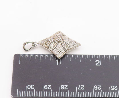 925 Sterling Silver  Vintage Genuine Diamonds Floral Motif Pendant  PT18130