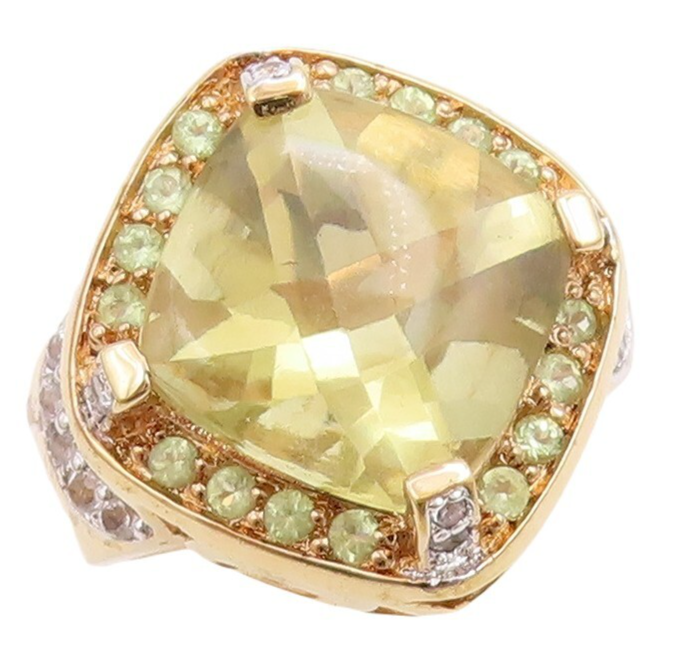 925 Sterling Silver Vintage Ring Gold Plated Peridot & Topaz  Sz 7  RG30963