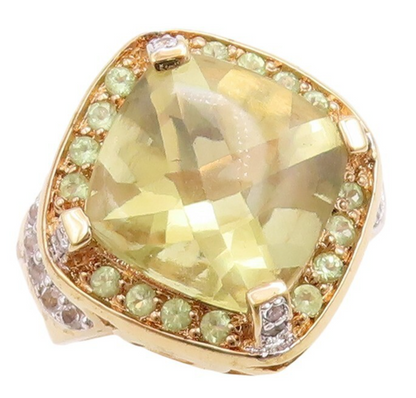 925 Sterling Silver Vintage Ring Gold Plated Peridot & Topaz  Sz 7  RG30963
