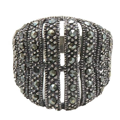 925 Sterling Silver  Vintage Marcasite Linear Design Band Ring Sz 6.5  RG9985