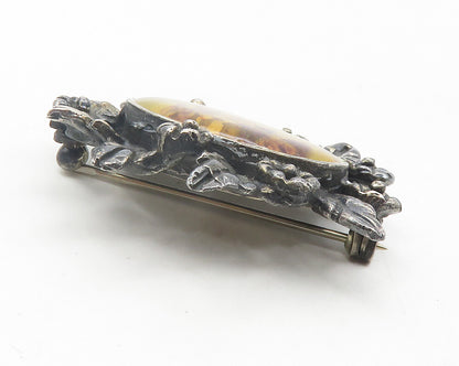 MEXICO 925 Silver  Vintage Flower Glass Art Floral Wreath Brooch Pin  BP4447