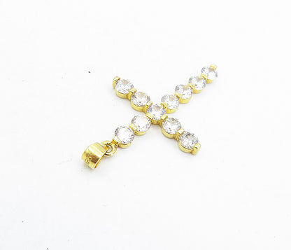 925 Sterling Silver  Cubic Zirconia Gold Plated Religious Cross Pendant PT4631