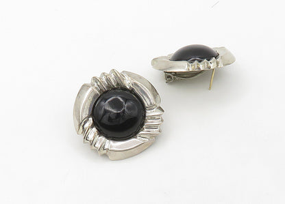 925 Silver & 14K GOLD  Vintage Black Onyx Non Pierce Drop Earrings  EG10650