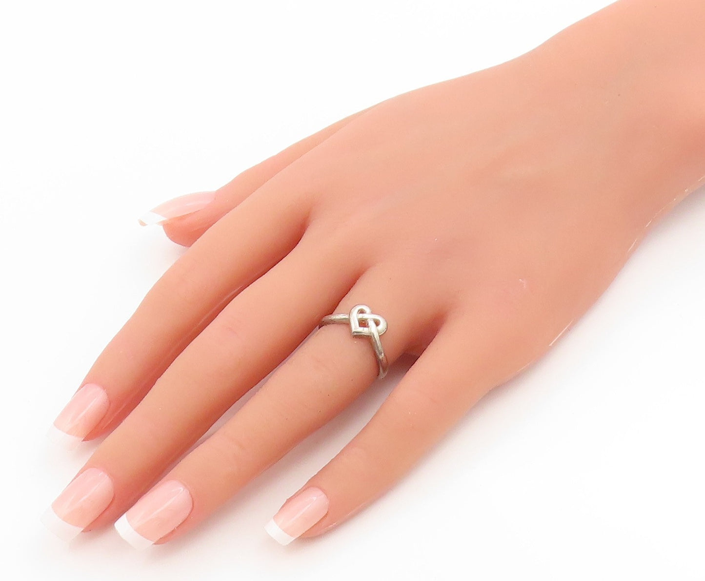 925 Sterling Silver Vintage Ring Minimalist Love Heart Knot Band  Sz 6  RG35997